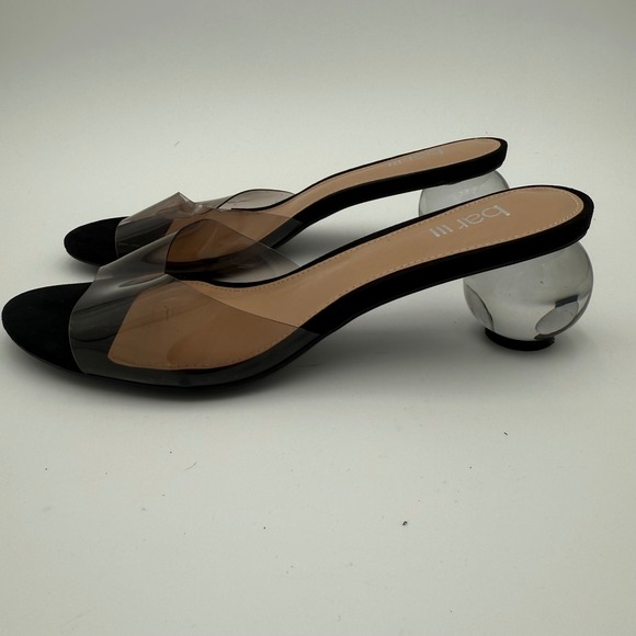 Bar III Cally Women Clear Strap Block Heel Mules Slide Sandals Black Size 8 EUC - Picture 3 of 8